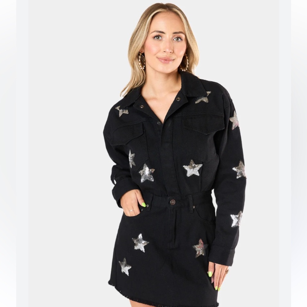 Buddy Love x RaeLynn Denim Mini Dress | XL | Star Patches | Worn Once